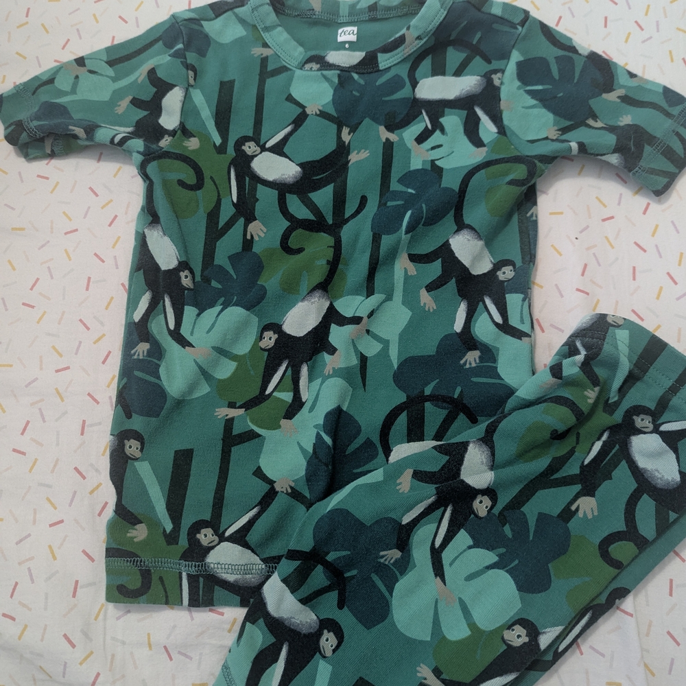Tea Collection Teal Monkey Print Pajama Set